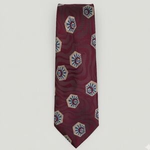 Giorgio Armani Vintage Italy Silk Tie Burgundy Abstract Hexagon Wave OS